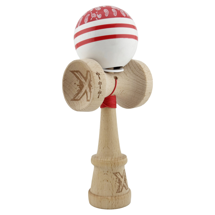 Kendama X Originala CHICANOS, Profesionala, Flippy, Cupe Mari KING SIZE V3, Super Sticky, Gaura in Baza, Rulment Metalic, din lemn 18 cm, Ata 55 cm, Rosu/Alb [1]