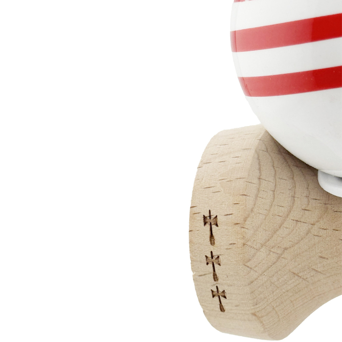 Kendama X Originala CHICANOS, Profesionala, Flippy, Cupe Mari KING SIZE V3, Super Sticky, Gaura in Baza, Rulment Metalic, din lemn 18 cm, Ata 55 cm, Rosu/Alb [7]