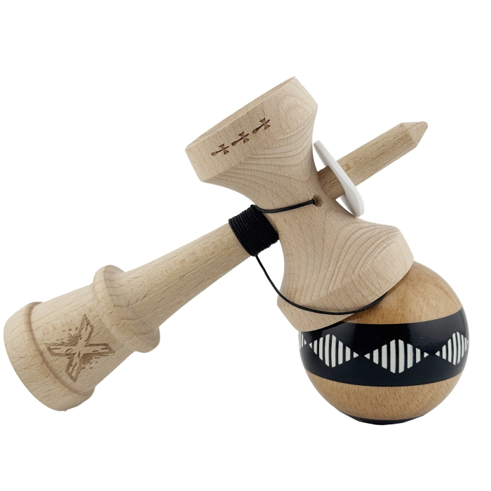 Kendama X Originala FREQUENCY, Profesionala, Flippy, Cupe Mari KING SIZE V3, Super Sticky, Gaura in Baza, Rulment Metalic, din lemn 18 cm, Ata 55 cm, Negru/Maro [4]