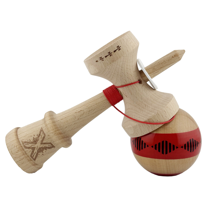 Kendama X Originala FREQUENCY, Profesionala, Flippy, Cupe Mari KING SIZE V3, Super Sticky, Gaura in Baza, Rulment Metalic, din lemn 18 cm, Ata 55 cm, Rosu/Maro [5]