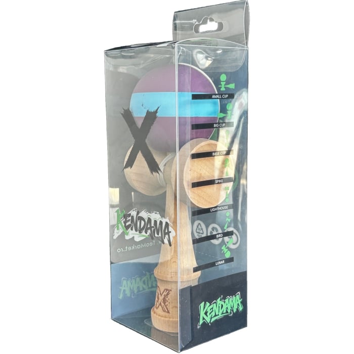 Jucarie Kendama X Originala, Profesionala, Flippy, din Lemn, Rubber Grip, 18 cm, Mov/Albastru [3]
