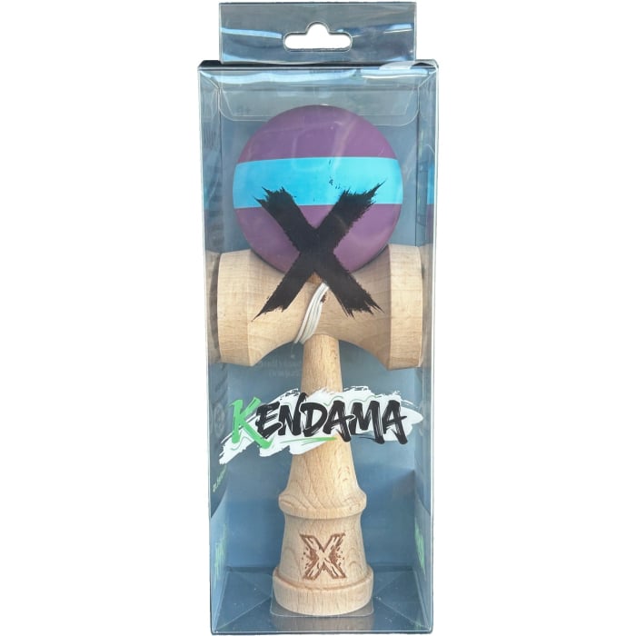 Jucarie Kendama X Originala, Profesionala, Flippy, din Lemn, Rubber Grip, 18 cm, Mov/Albastru [4]