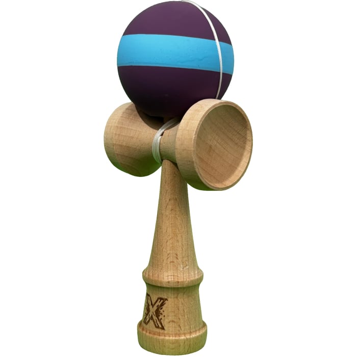 Jucarie Kendama X Originala, Profesionala, Flippy, din Lemn, Rubber Grip, 18 cm, Mov/Albastru [2]