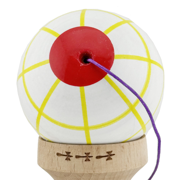 Kendama X Originala, Profesionala, Flippy, Big Cups V2, Model Glob Super Sticky Legendary Cupe Mari, Rulment Metalic cu Ata 55 cm, Alb/Galben/Rosu [8]