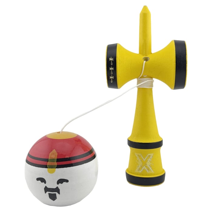 Kendama X Originala, Profesionala, Flippy, Big Cups V2, Model Rege Super Sticky Legendary Cupe Mari, Rulment Metalic cu Ata 55 cm, Maner Galben [3]