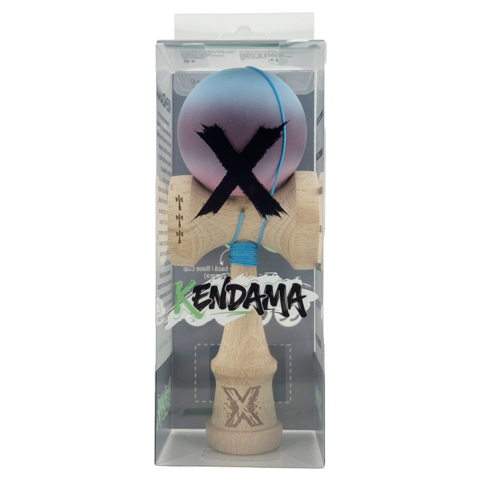 Kendama X Originala, Profesionala, Flippy, Big Cups V2, Rubber Grip cu Cupe Mari, Rulment Metalic cu Ata 55 cm, Gradient Albastru/Mov/Roz [4]