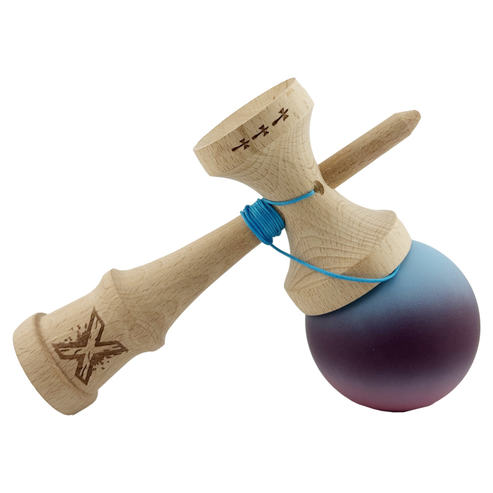 Kendama X Originala, Profesionala, Flippy, Big Cups V2, Rubber Grip cu Cupe Mari, Rulment Metalic cu Ata 55 cm, Gradient Albastru/Mov/Roz [9]