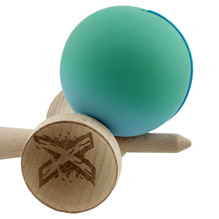 Kendama X Originala, Profesionala, Flippy, Big Cups V2, Rubber Grip cu Cupe Mari, Rulment Metalic cu Ata 55 cm, Verde/Albastru [6]