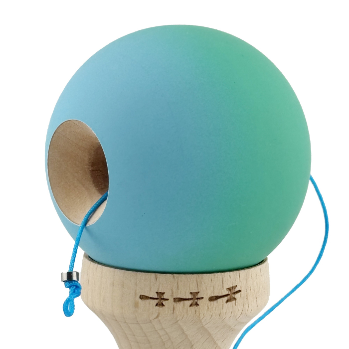 Kendama X Originala, Profesionala, Flippy, Big Cups V2, Rubber Grip cu Cupe Mari, Rulment Metalic cu Ata 55 cm, Verde/Albastru [8]