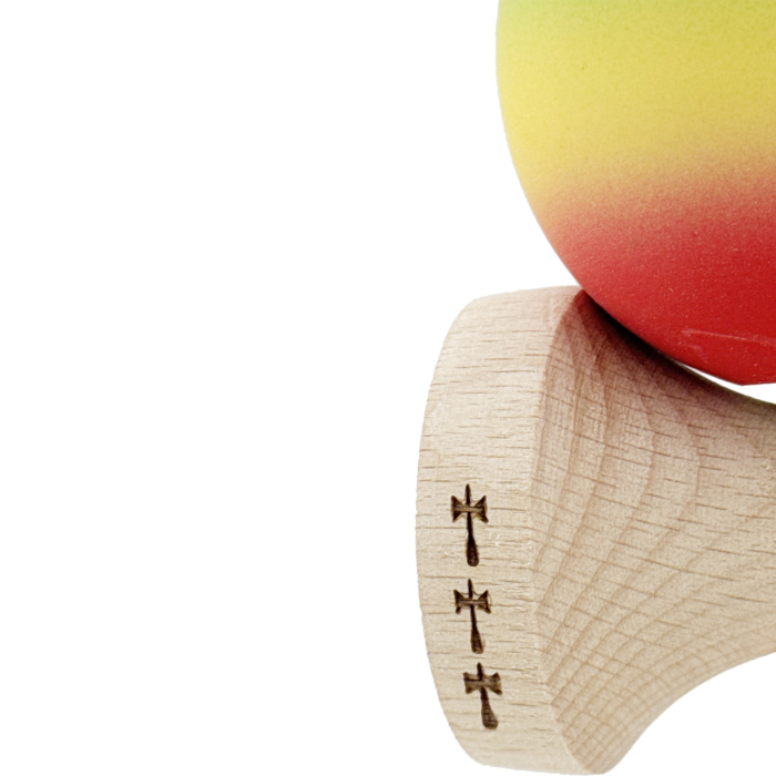 Kendama X Originala, Profesionala, Flippy, Big Cups V2, Rubber Grip cu Cupe Mari, Rulment Metalic cu Ata 55 cm, Verde/Galben/Rosu [7]