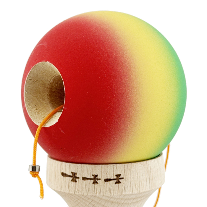 Kendama X Originala, Profesionala, Flippy, Big Cups V2, Rubber Grip cu Cupe Mari, Rulment Metalic cu Ata 55 cm, Verde/Galben/Rosu [6]