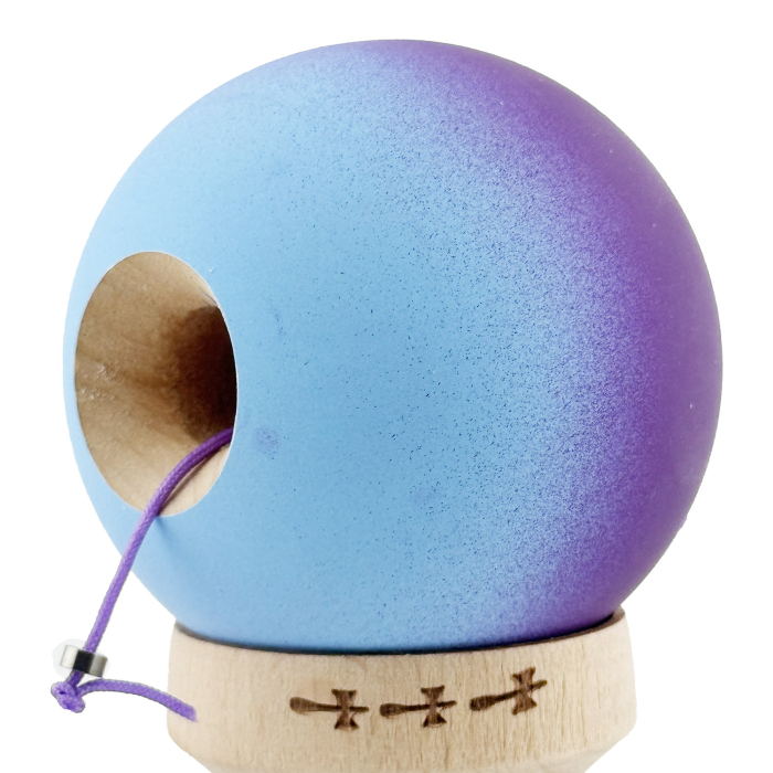 Kendama X Originala, Profesionala, Flippy, Big Cups V2, Rubber Grip cu Cupe Mari, Rulment Metalic cu Ata 55 cm, Violet/Albastru [9]