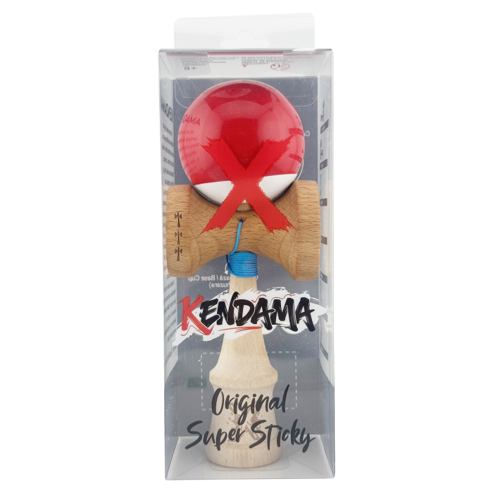 Kendama X Originala, Profesionala, Flippy, Big Cups V2, Super Sticky cu Cupe Mari, din lemn 18 cm, Rulment Metalic cu Ata 55 cm, Rosu/Alb [5]