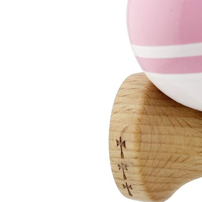 Kendama X Originala, Profesionala, Flippy, Big Cups V2, Super Sticky cu Cupe Mari, din lemn 18 cm, Rulment Metalic cu Ata 55 cm, Roz/Alb [7]