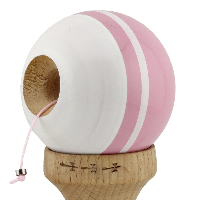 Kendama X Originala, Profesionala, Flippy, Big Cups V2, Super Sticky cu Cupe Mari, din lemn 18 cm, Rulment Metalic cu Ata 55 cm, Roz/Alb [6]