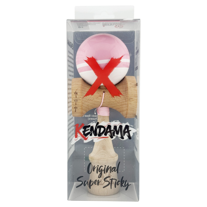 Kendama X Originala, Profesionala, Flippy, Big Cups V2, Super Sticky cu Cupe Mari, din lemn 18 cm, Rulment Metalic cu Ata 55 cm, Roz/Alb [5]