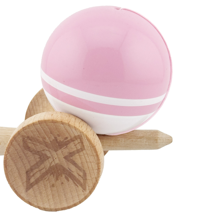 Kendama X Originala, Profesionala, Flippy, Big Cups V2, Super Sticky cu Cupe Mari, din lemn 18 cm, Rulment Metalic cu Ata 55 cm, Roz/Alb [8]