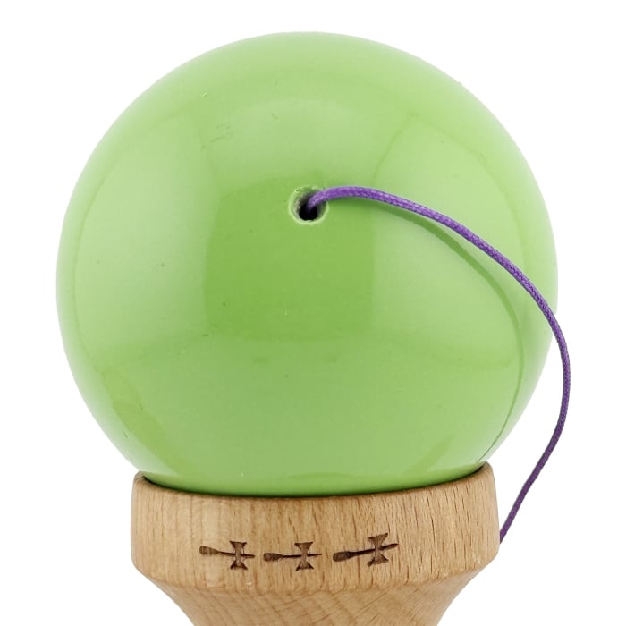 Kendama X Originala, Profesionala, Flippy, Big Cups V2, Super Sticky cu Cupe Mari, din lemn 18 cm, Rulment Metalic cu Ata 55 cm, Verde deschis/Alb [9]