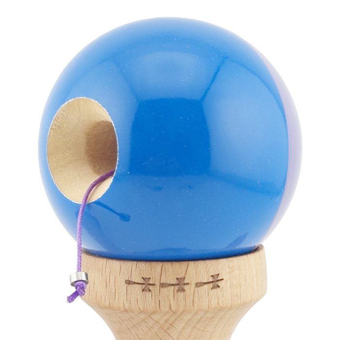 Kendama X Originala, Profesionala, Flippy, Big Cups V2, Super Sticky cu Cupe Mari, Rulment Metalic, din lemn 18 cm, Ata 55 cm, Mov/Albastru [6]