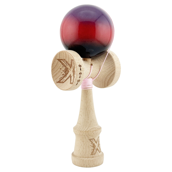 Kendama X Originala, Profesionala, Flippy, Big Cups V2, Super Sticky Cupe Mari, Rulment Metalic cu Ata 55 cm, Mov/Rosu/Negru [2]