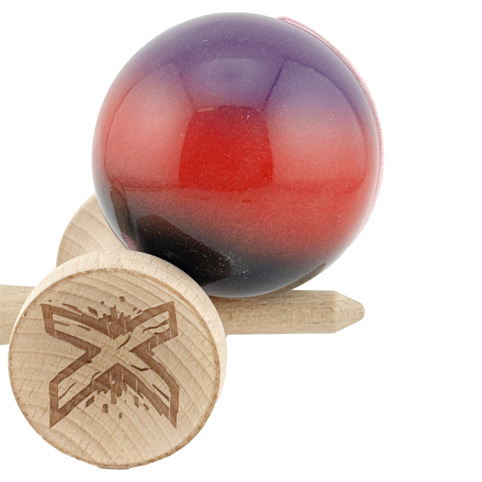 Kendama X Originala, Profesionala, Flippy, Big Cups V2, Super Sticky Cupe Mari, Rulment Metalic cu Ata 55 cm, Mov/Rosu/Negru [8]