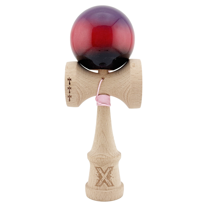 Kendama X Originala, Profesionala, Flippy, Big Cups V2, Super Sticky Cupe Mari, Rulment Metalic cu Ata 55 cm, Mov/Rosu/Negru [1]
