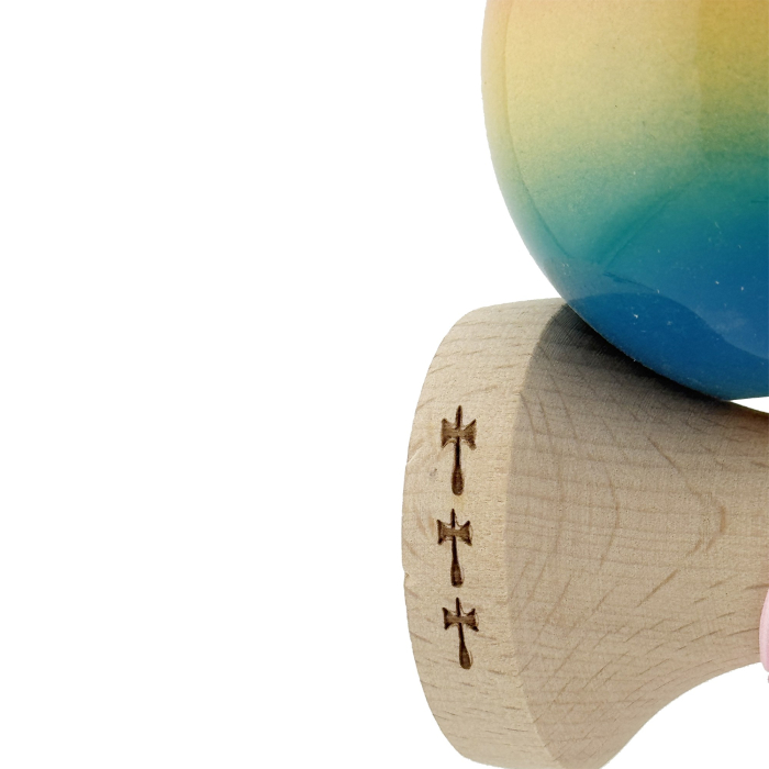 Kendama X Originala, Profesionala, Flippy, Big Cups V2, Super Sticky Cupe Mari, Rulment Metalic cu Ata 55 cm, Rosu/Galben/Albastru [7]