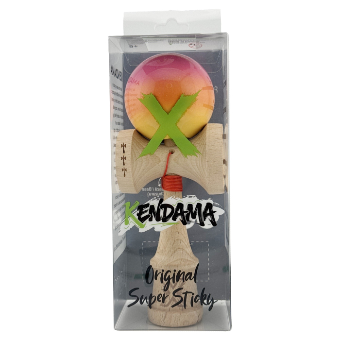 Kendama X Originala, Profesionala, Flippy, Big Cups V2, Super Sticky Cupe Mari, Rulment Metalic cu Ata 55 cm, Roz/Portocaliu/Galben [5]