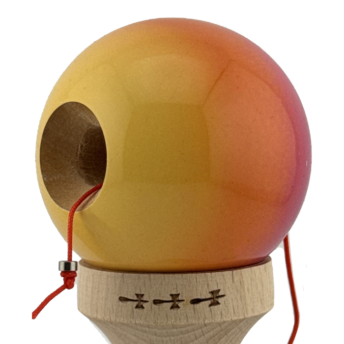 Kendama X Originala, Profesionala, Flippy, Big Cups V2, Super Sticky Cupe Mari, Rulment Metalic cu Ata 55 cm, Roz/Portocaliu/Galben [6]