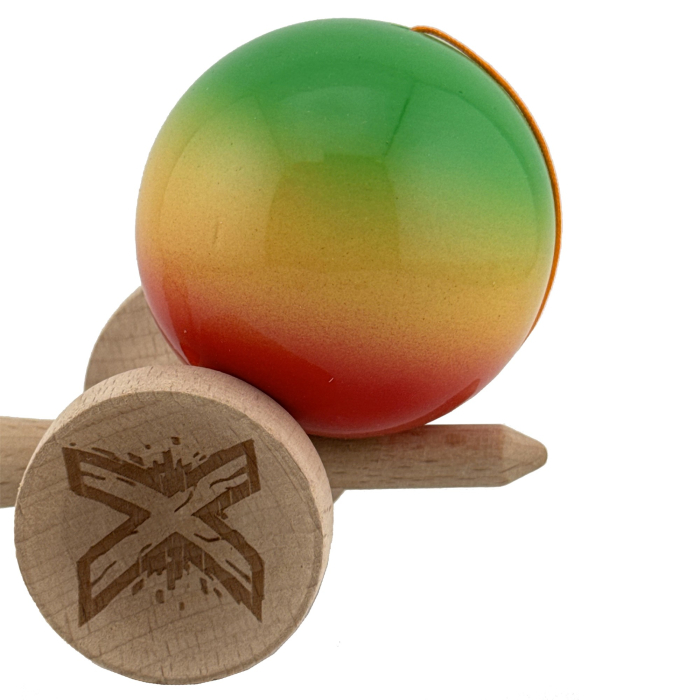 Kendama X Originala, Profesionala, Flippy, Big Cups V2, Super Sticky Cupe Mari, Rulment Metalic cu Ata 55 cm, Verde/Galben/Rosu [8]