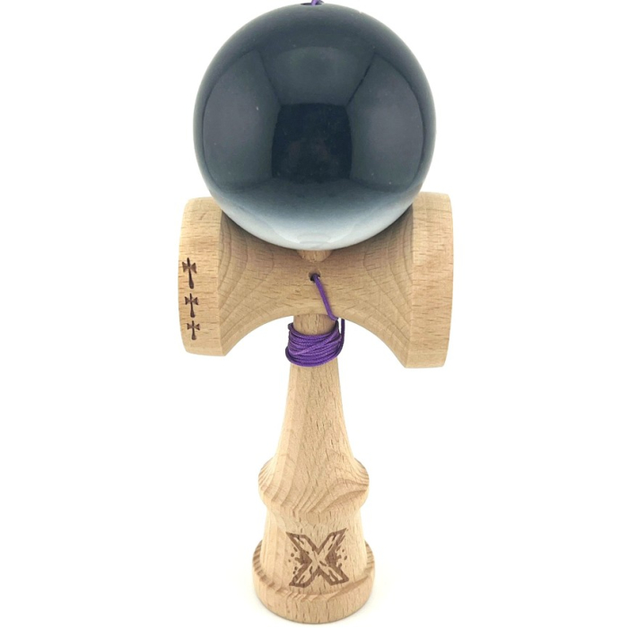 Kendama X Originala, Profesionala, Flippy, Big Cups V2, Super Sticky cu Cupe Mari, din lemn 18 cm, Rulment Metalic cu Ata 55 cm, Gradient Negru/Alb [1]