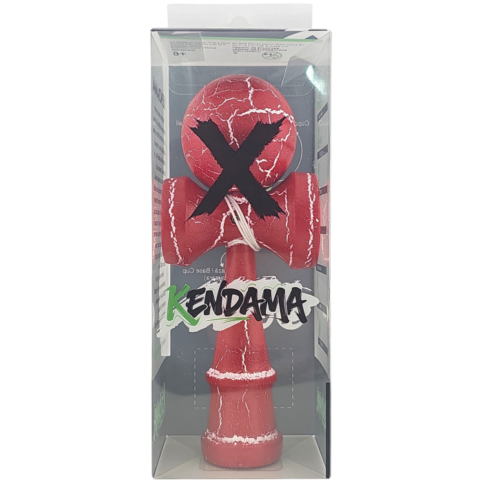 Kendama X Originala, Profesionala, Flippy, Cracked, din Lemn, 18 cm, Rosu/Alb [5]