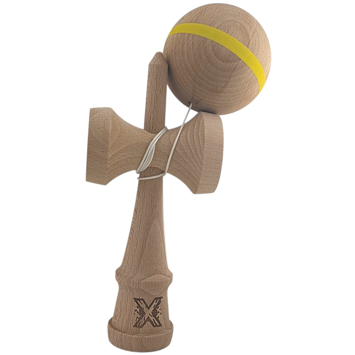 Kendama X Originală, Profesională, Flippy, din Lemn, 18 cm, cu Dunga, Galben, Lemn [3]