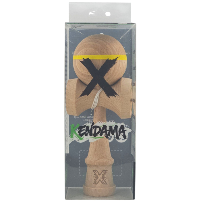 Kendama X Originală, Profesională, Flippy, din Lemn, 18 cm, cu Dunga, Galben, Lemn [4]
