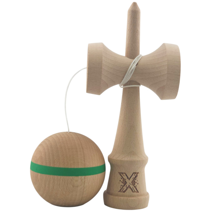 Kendama X Originală, Profesională, Flippy, din Lemn,18 cm, Model cu Dunga Verde [2]