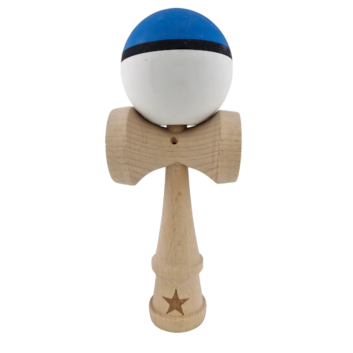 Jucarie Interactiva Kendama Profesionala, Flippy, din Lemn, 18 cm, Joc de Indemanare pentru Copii si Adulti, Model 9 Bicolor Albastru Alb [1]