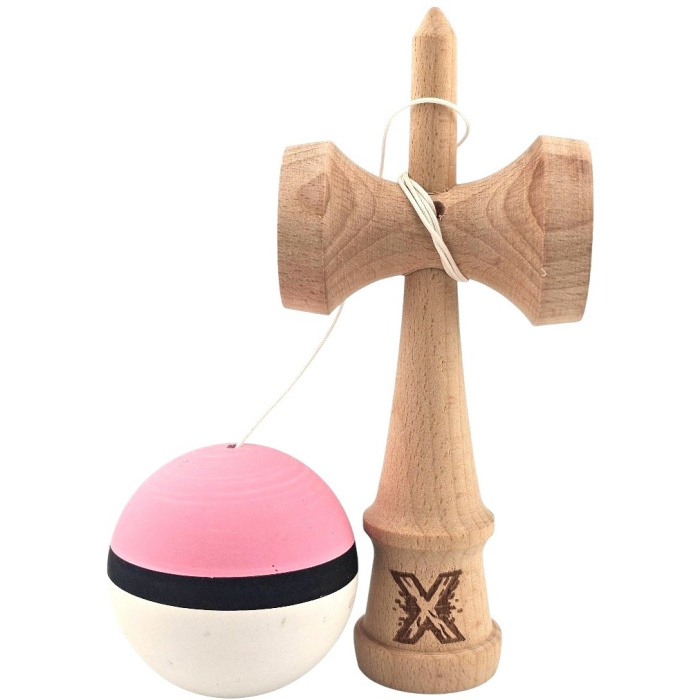 Kendama X Originala, Profesionala, Flippy, din Lemn, 18 cm, Rubber Grip, Roz/Negru/Alb [2]
