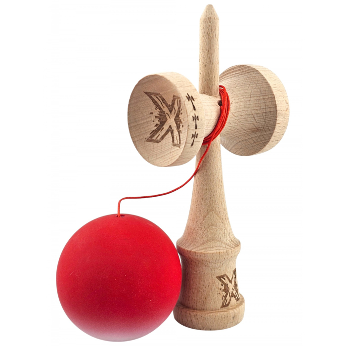 Kendama X Originala, Profesionala, Flippy, din Lemn, Big Cups, Rubber Grip, 18 cm, Rosu/Alb [4]