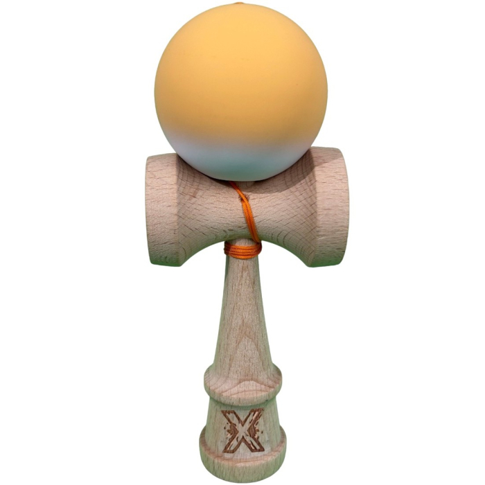 Kendama X Originala, Profesionala, Flippy, din Lemn cu Bila cu Invelis din Cauciuc, 18 x 6 x 7 cm, Rubber Grip, Portocaliu/Alb [1]