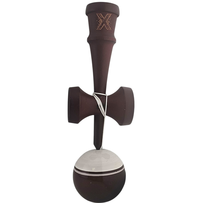 Kendama X Originala, Profesionala, Flippy, Super Sticky Legendary, Rulment Metalic cu Ata 55 cm, Alb/Maro [2]