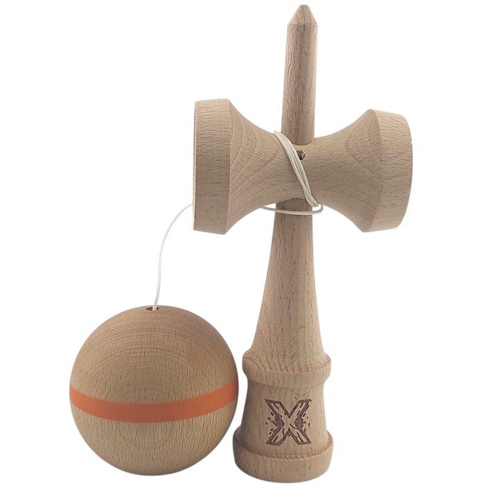 Kendama X Originală, Profesională, Flippy, din Lemn, 18 cm Model cu Dunga, Portocaliu [4]