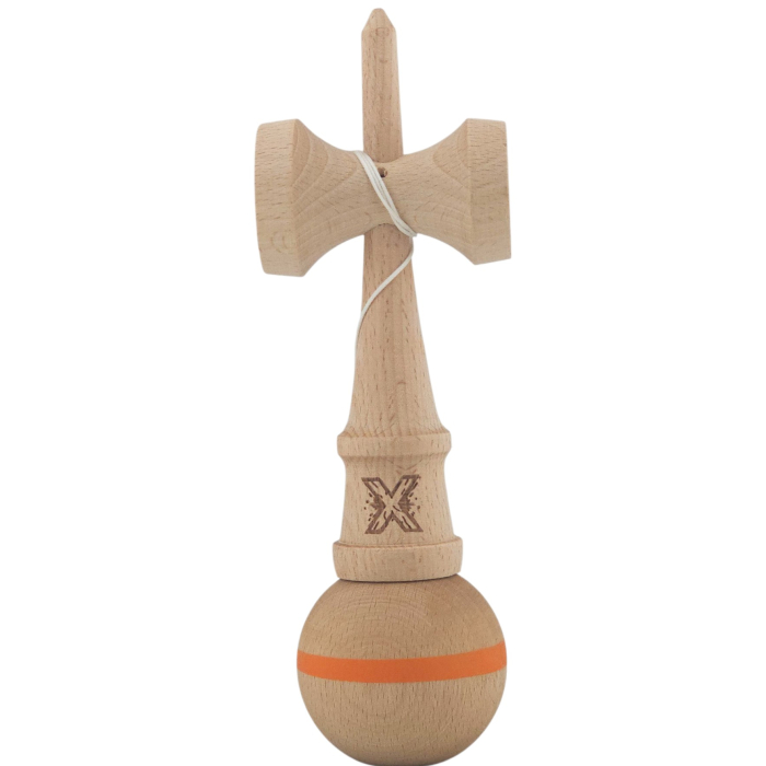 Kendama X Originală, Profesională, Flippy, din Lemn, 18 cm Model cu Dunga, Portocaliu [3]