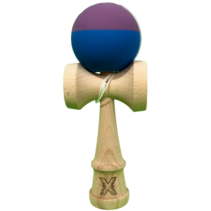 Jucarie Kendama X Originala, Profesionala, Flippy, din Lemn, Rubber Grip, 18 cm, Albastru/Mov [1]