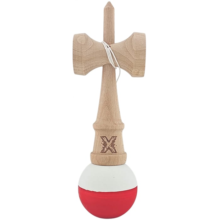 Kendama X Originala, Profesionala, Flippy, din Lemn, Rubber Grip, 18 cm, Alb/Rosu [4]