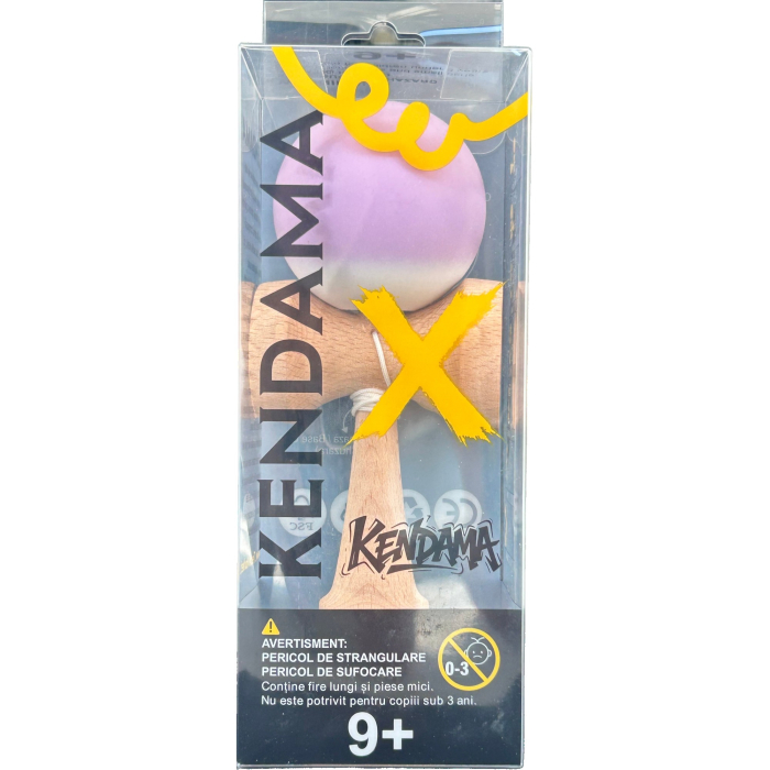 Kendama X Originala, Profesionala, Flippy, din Lemn, Rubber Grip, 18 cm, Gradient Lila/Alb [3]