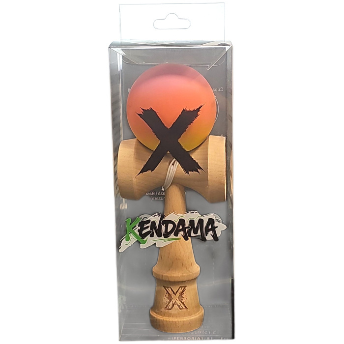 Kendama X Originala, Profesionala, Flippy, Rubber Grip, din Lemn, 18 cm, Roz/Portocaliu/Galben [2]