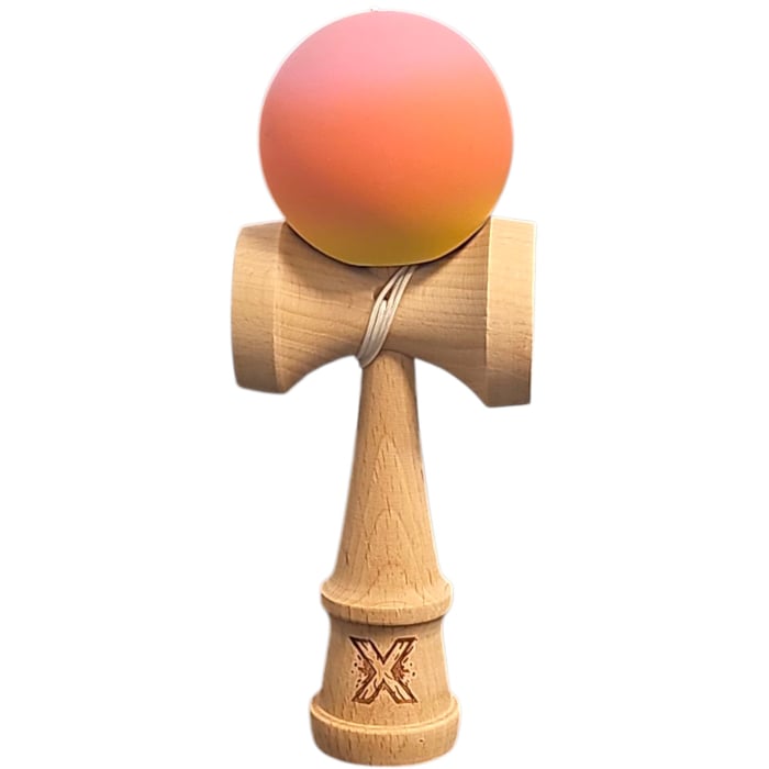 Kendama X Originala, Profesionala, Flippy, Rubber Grip, din Lemn, 18 cm, Roz/Portocaliu/Galben [1]