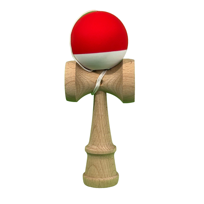 Kendama X Originala, Profesionala, Flippy, din Lemn, Rubber Grip, 18 cm, Rosu/Alb [1]