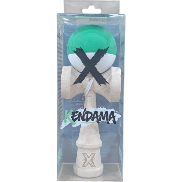 Kendama X Originala, Profesionala, Flippy, din Lemn, 18 cm, Rubber Grip, Verde Alb [2]
