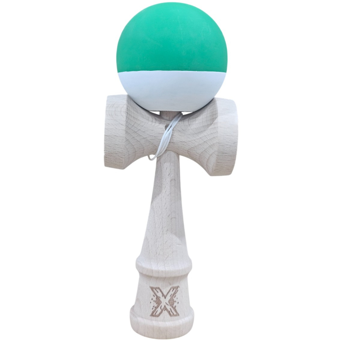 Kendama X Originala, Profesionala, Flippy, din Lemn, 18 cm, Rubber Grip, Verde Alb [1]